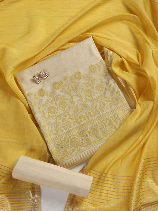 Floral Woven Design Zari Unstitched Dress Material