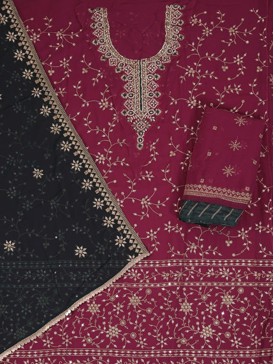 Heavy Embroidered Poly Georgette Dress Material with Dupatta