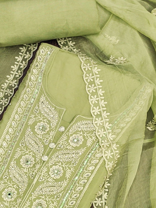 Embroidered Thread Work Organza Unstitched Dress Material
