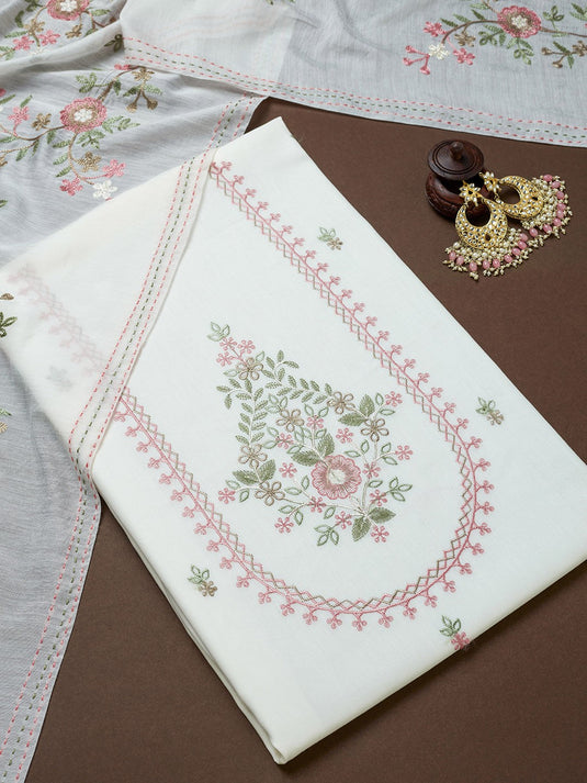 Floral Embroidered Pure Cotton Unstitched Dress Material